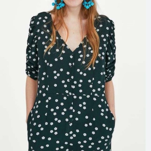 Zara Floral Print Wide Leg Cropped Length One Piece Jumpsuit Medium - Picture 2 of 7